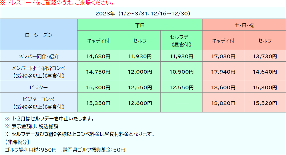 2023年ゲストプレー料金表 | 総武コース ゲスト プレー料金表 案内番号【349B303】 – RGYFSG